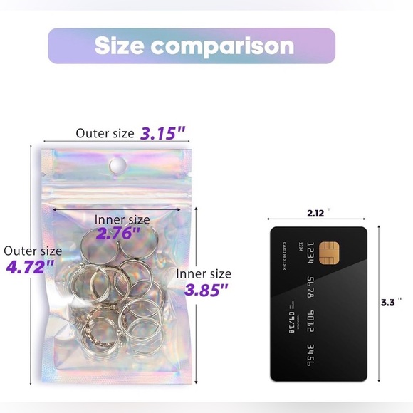 Holographic Resealable Packaging Pouches- Set of 50 (3.1 x 4.7) - Picture 2 of 3